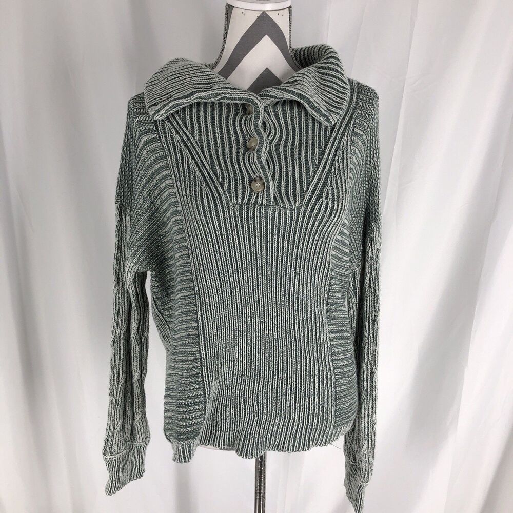 Womens BKE 1/4 Button Cable Knit Sweater Size Small Green
